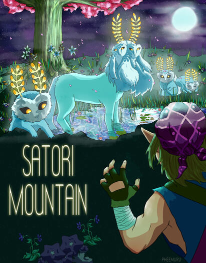 This was to be like a mock-travel poster. I chose the Legend of Zelda. Link is peering over the edge of a cliff climbing UP a mountain, seeing the mystical creature atop the mountain. The creature has the body of a horse, and multiple faces of an owl. Ther