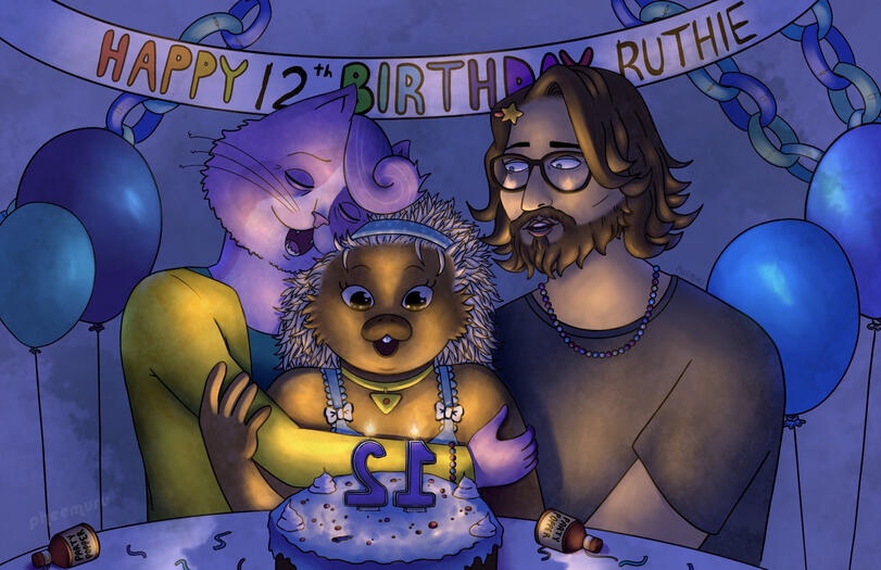 This was for a class final where we had to mimic an art style. I mimicked Bojack Horseman's art style (also known as Lisa Hanawalt's style). We had to give a show or game an added "something" to its ending. I drew Princess Carolyn hugging Ruthie while she'