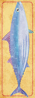 Bookmark design with a tuna. Textured like an old tin.