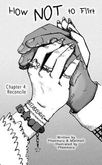 Two fair-skinned hands gently clasp one tanned hand. The two hands have jewelry, nail art, bracelets, and decorative sleeves. The singular hand has the cuff of a flannel shirt. The hand itself has various callouses, marks, burns, and scars. It is relaxed i