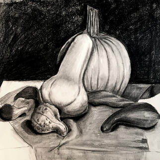 Charcoal drawing of a few gourds